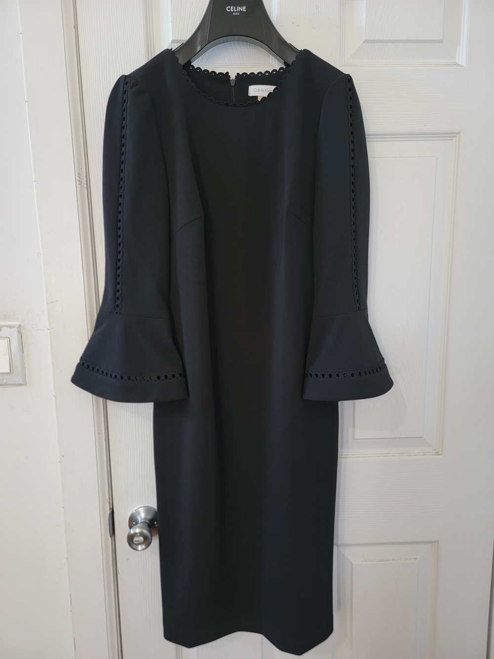 Calvin Klein Black Eyelet-Trim Bell Sleeve Midi Dress